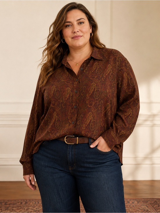 Lauren Ralph Lauren Tops - Lauren Ralph Lauren 3X Brown Paisley Rayon Wool Button Down Blouse